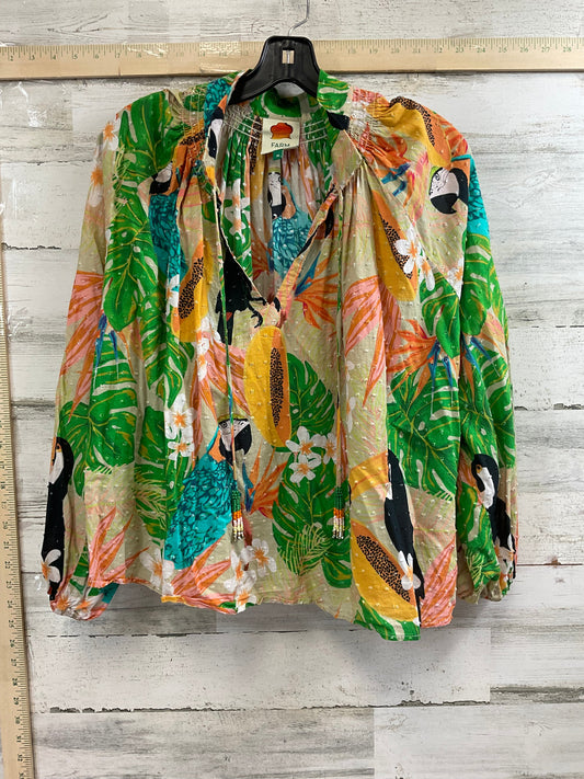 Green & Orange Blouse Long Sleeve Farm Rio, Size M