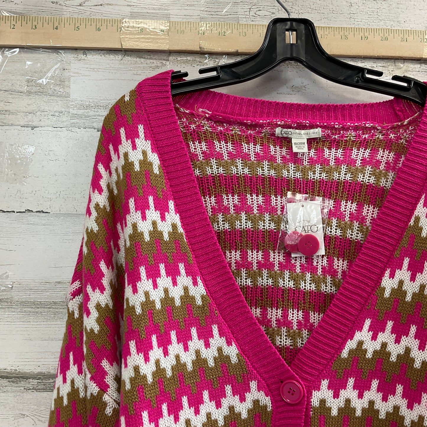 Pink & White Sweater Cardigan Cato, Size 2x