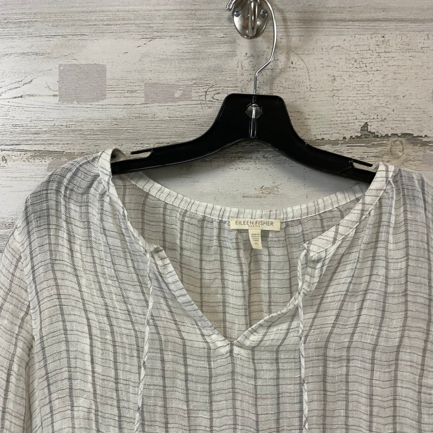 Top 3/4 Sleeve By Eileen Fisher In Grey & White, Size: Petite   S