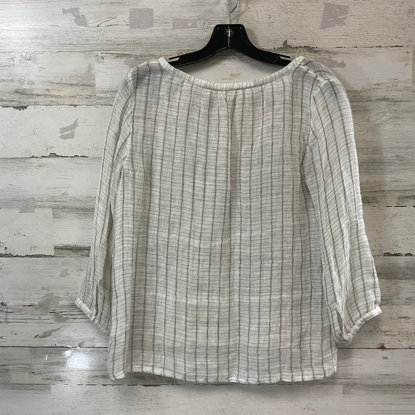 Top 3/4 Sleeve By Eileen Fisher In Grey & White, Size: Petite   S