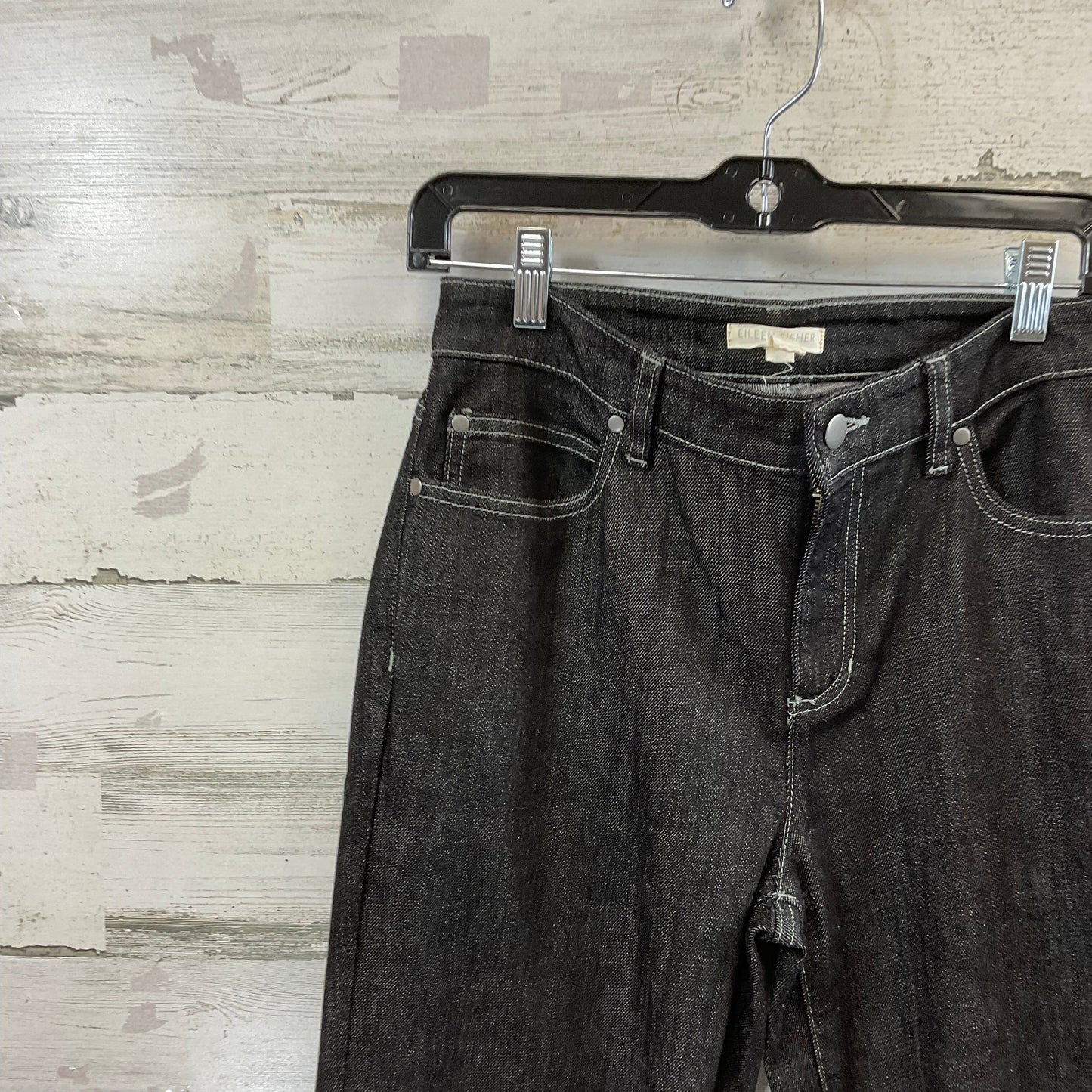 Jeans Straight By Eileen Fisher In Black Denim, Size: 6petite