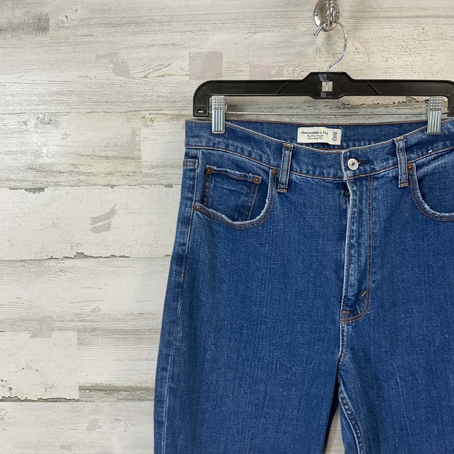 Jeans Straight By Abercrombie And Fitch In Blue Denim, Size: 10 LONG