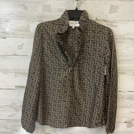 Blouse Long Sleeve By  ELIZABETH MCKAY  In Black & Tan, Size: M