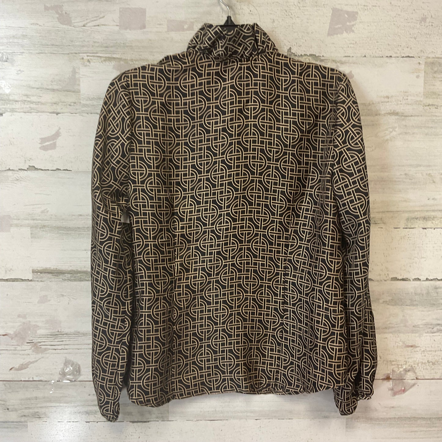 Blouse Long Sleeve By  ELIZABETH MCKAY  In Black & Tan, Size: M