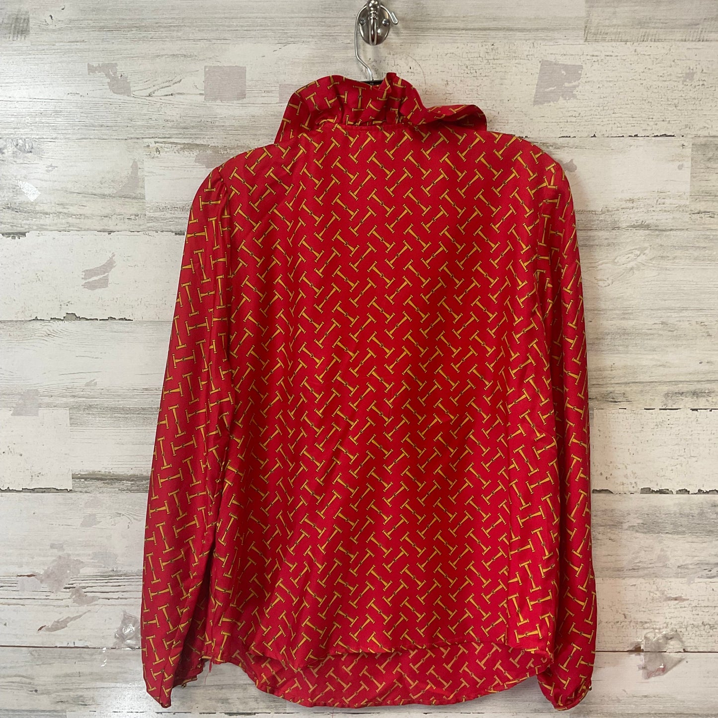 Blouse Long Sleeve By ELIZABETH MCKAY  In Red & Yellow, Size: M