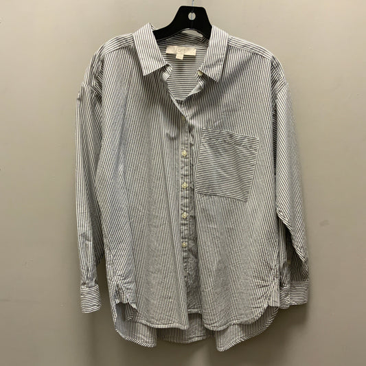 Blouse Long Sleeve By Loft In Grey & White, Size: Mp