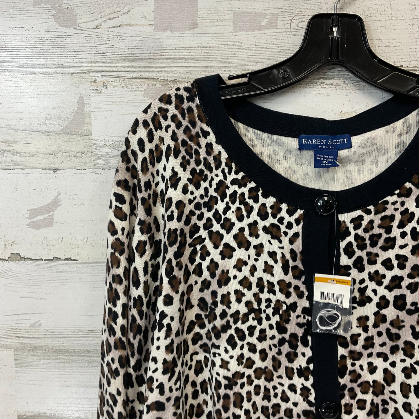 Cardigan By Karen Scott In Animal Print, Size: 3x