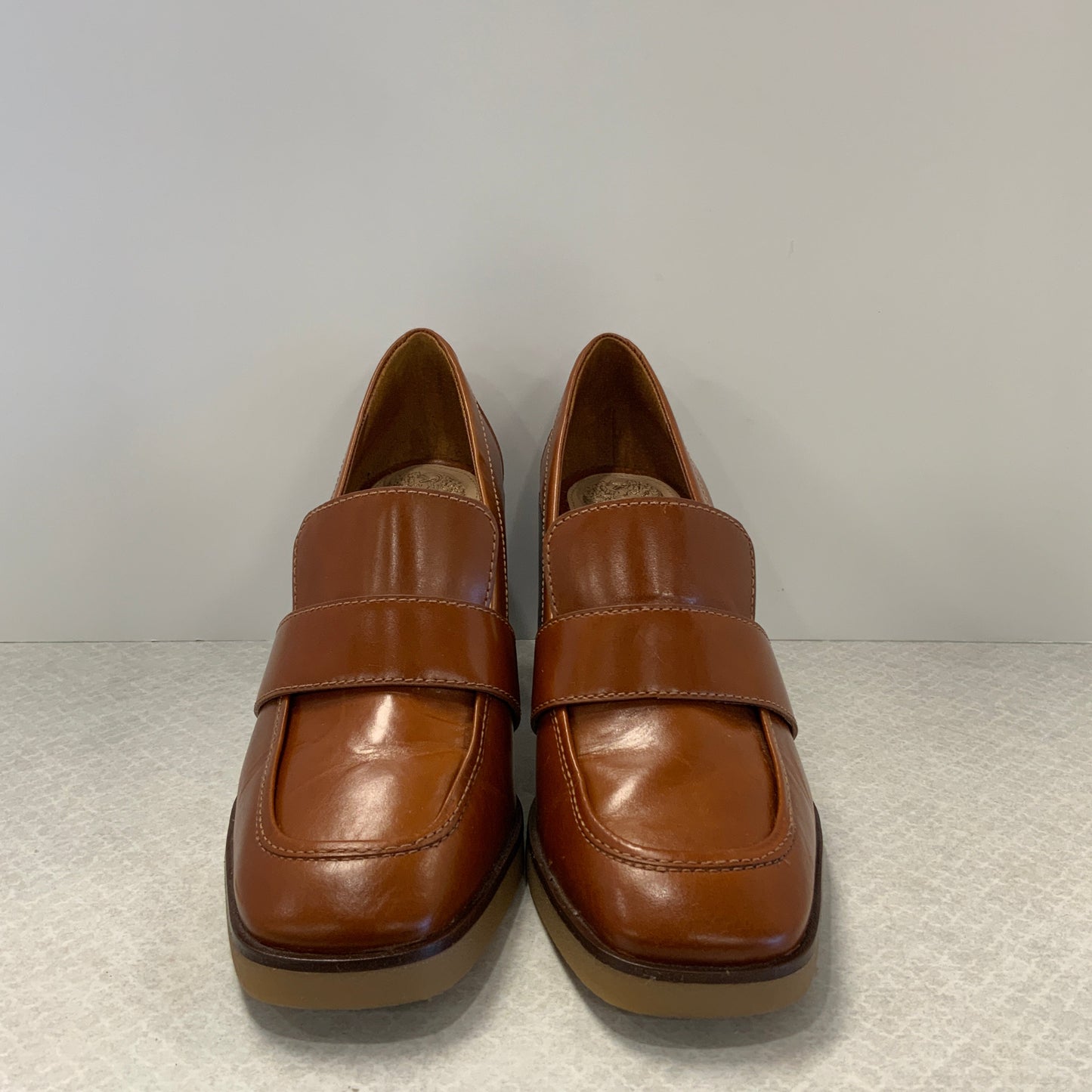 Brown Shoes Heels Block Vince Camuto, Size 8.5