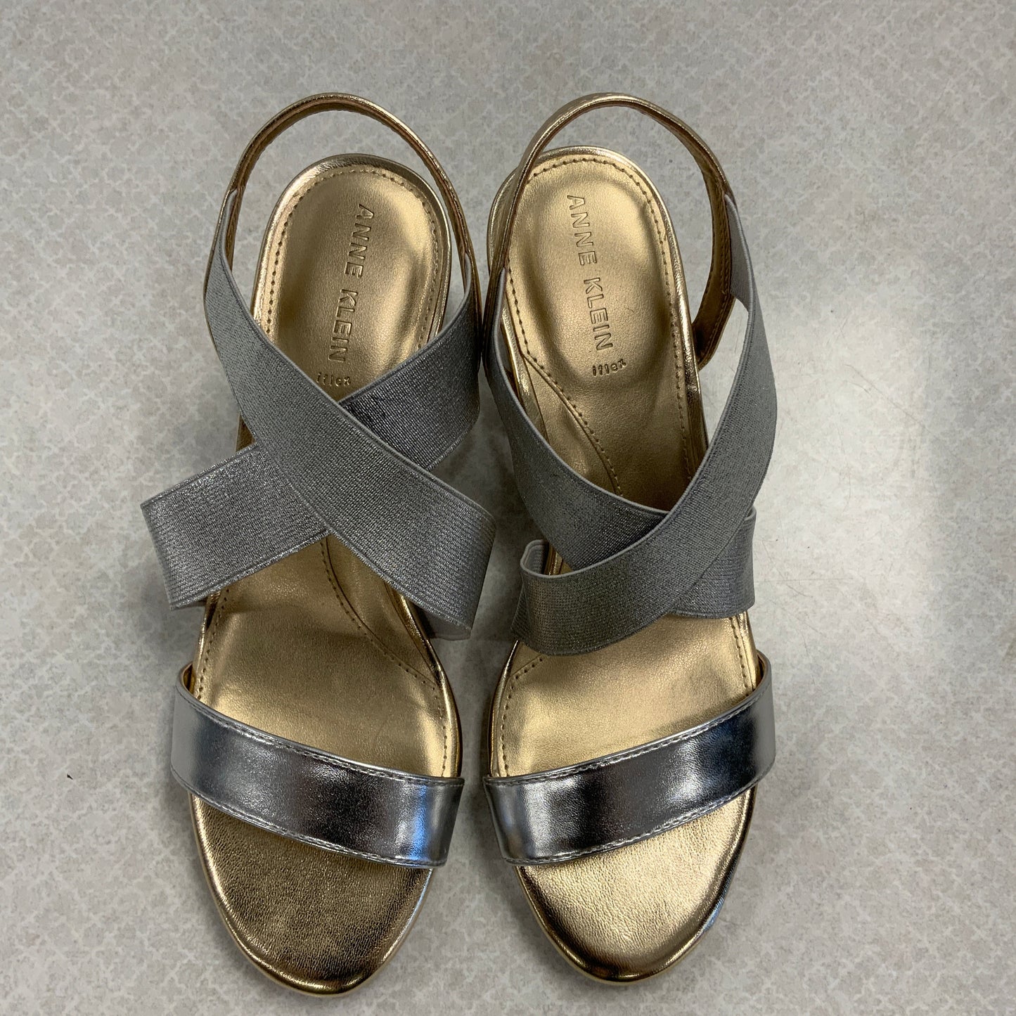 Gold & Silver Sandals Heels Block Anne Klein, Size 6.5