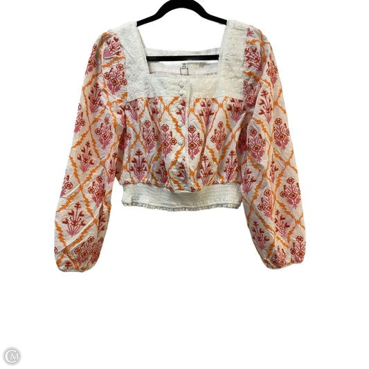 Blouse Long Sleeve By Allison In White & Yellow, Size: M