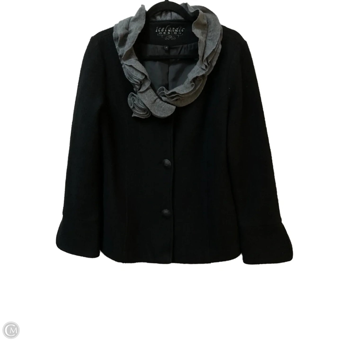 Coat Wool By Icelandic Design In Black & Grey, Size: M