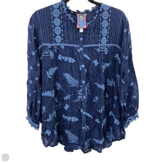 Blouse Designer By Johnny Was In Blue, Size: Xl