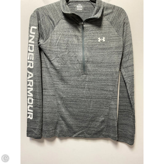 Athletic Top Long Sleeve Collar By Under Armour In Black & Grey, Size: S