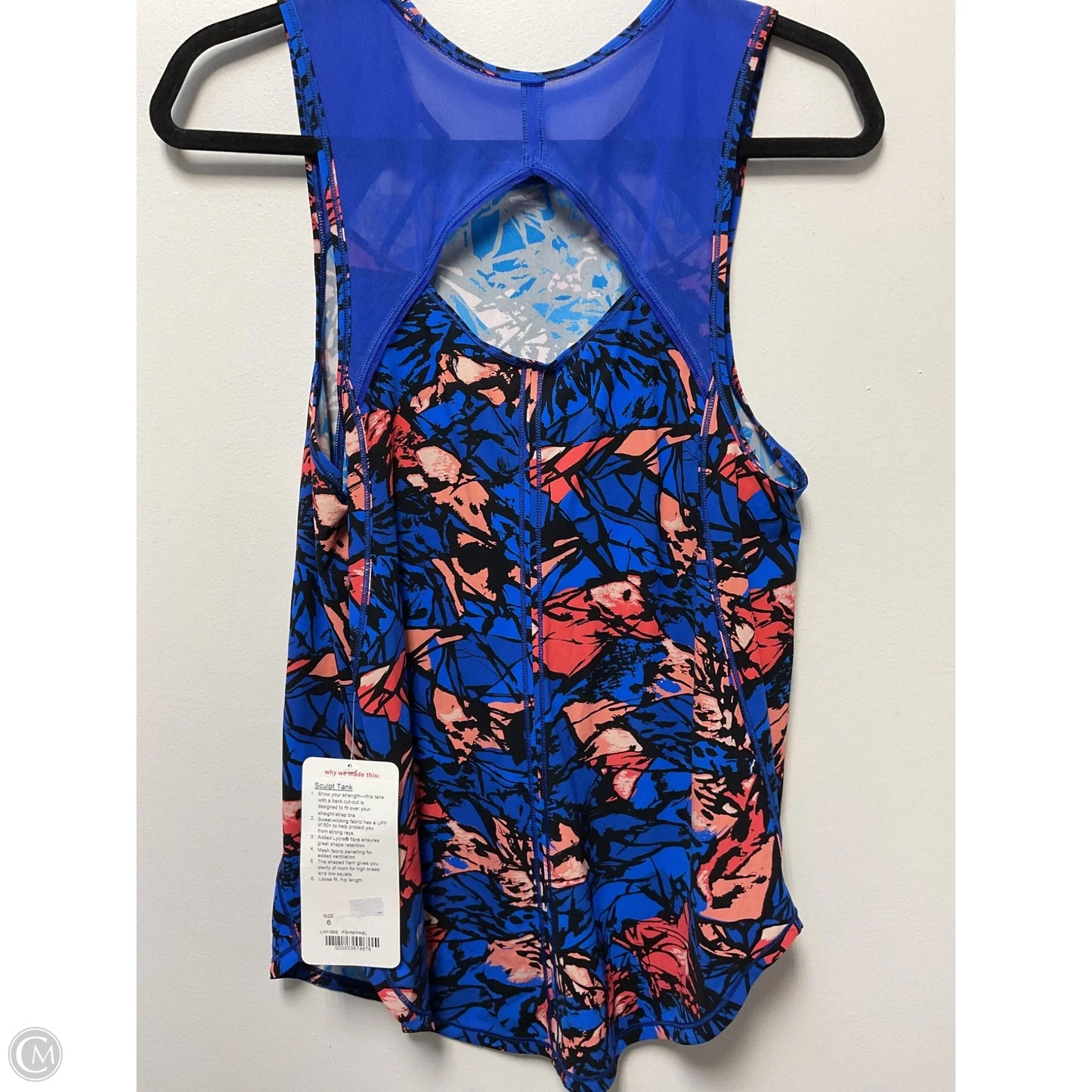 Athletic Tank Top By Lululemon In Blue & Orange, Size: 6