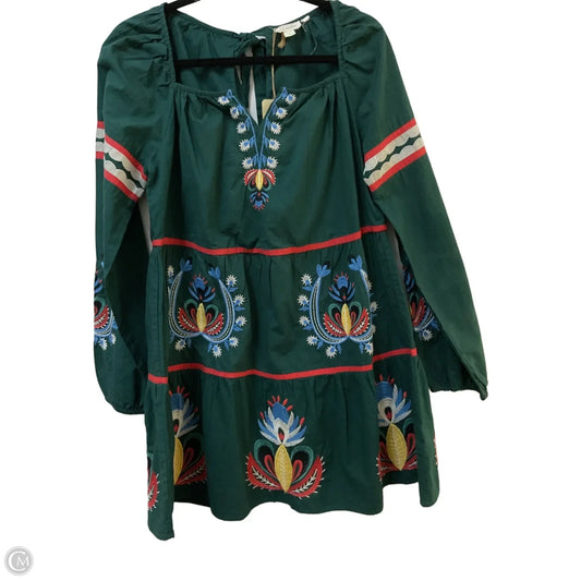 Dress Casual Short By Anthropologie In Green & Orange, Size: M