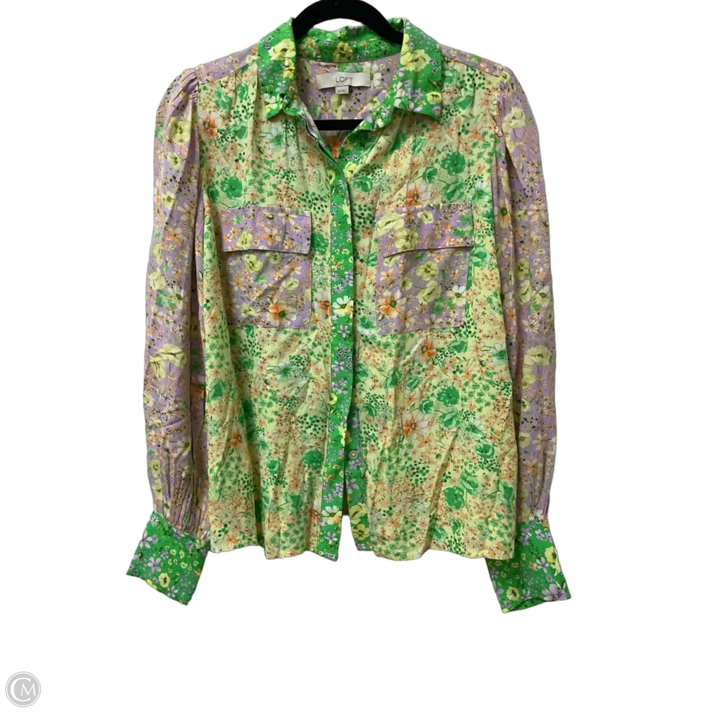 Blouse Long Sleeve By Loft In Green & Yellow, Size: Xs