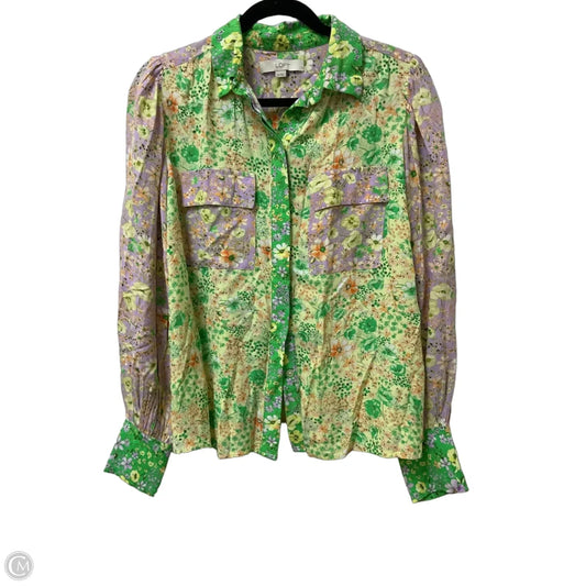 Blouse Long Sleeve By Loft In Green & Yellow, Size: Xs