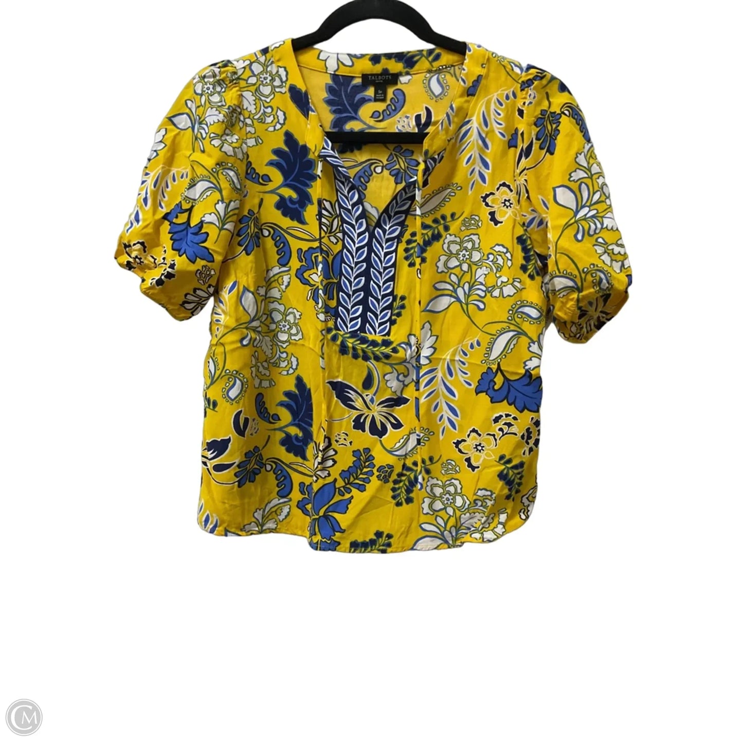 Blouse Short Sleeve By Talbots In Blue & Yellow, Size: Sp