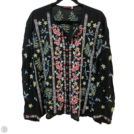 Blouse Long Sleeve By Johnny Was In Black & Pink, Size: M