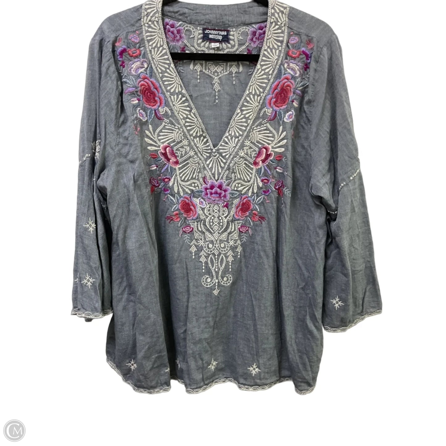 Blouse Designer By Johnny Was In Grey & Pink, Size: Xl