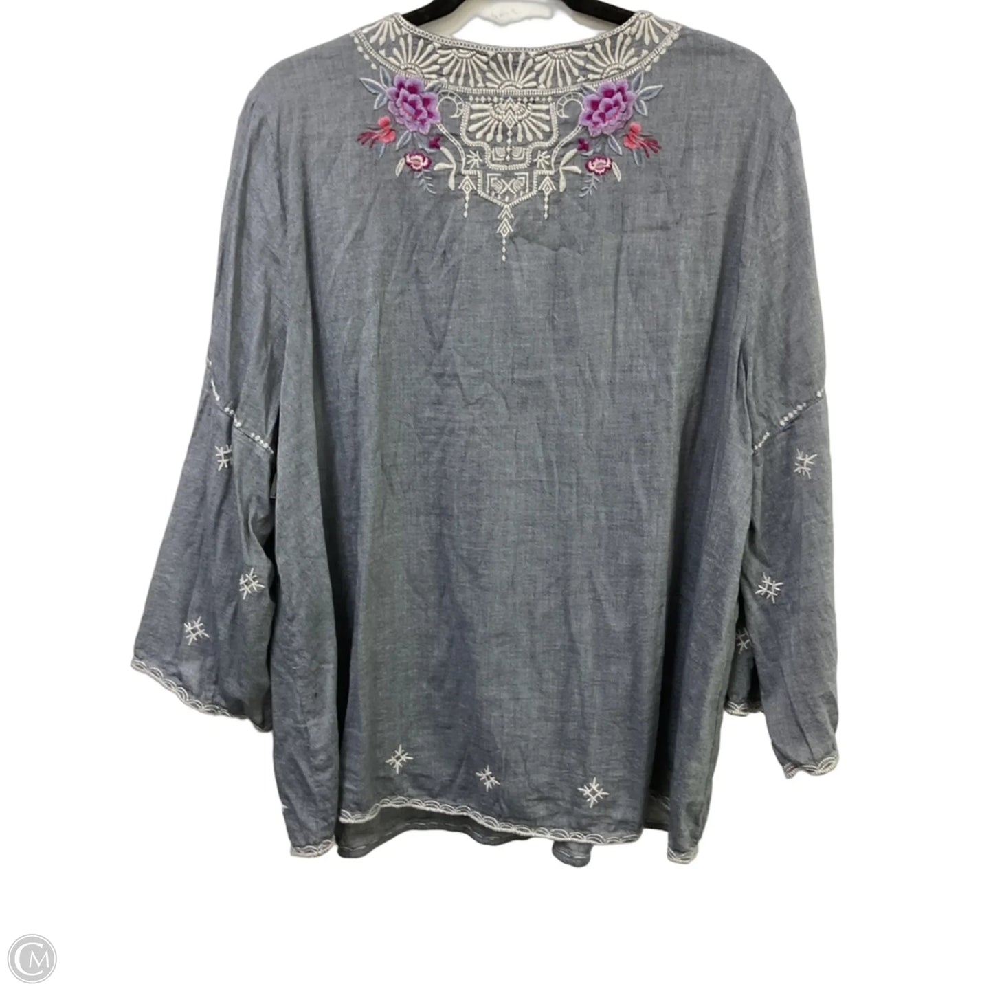 Blouse Designer By Johnny Was In Grey & Pink, Size: Xl