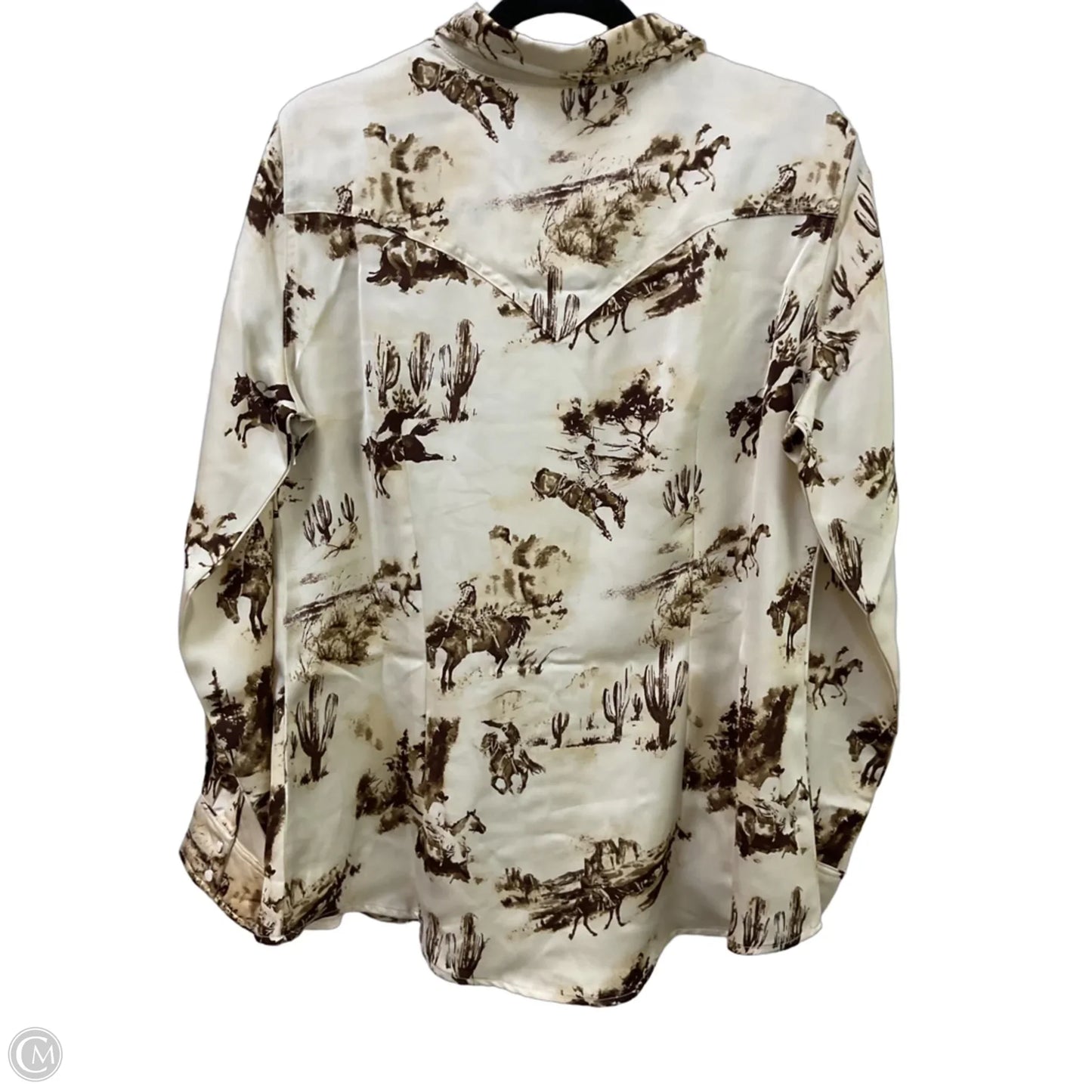 Blouse Long Sleeve By Wrangler In Brown & Cream, Size: L