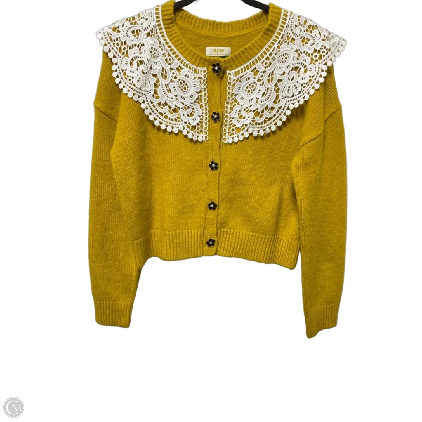 Sweater Cardigan By Anthropologie In Gold & White, Size: S