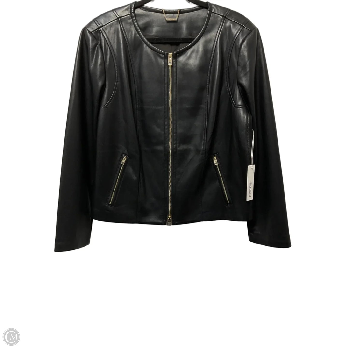 Jacket Moto By Chicos In Black & Gold, Size: Xl