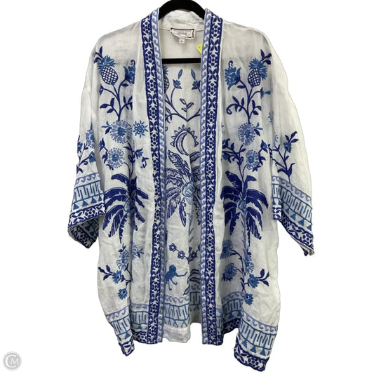 Kimono Designer By Johnny Was In Blue & White, Size: 1x