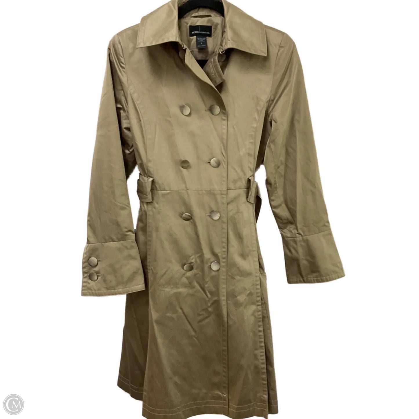 Coat Trench Coat By Moda Intl In Gold, Size: S