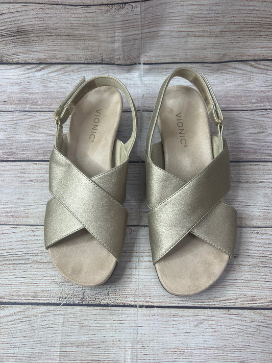Gold Sandals Heels Wedge Vionic, Size 7.5