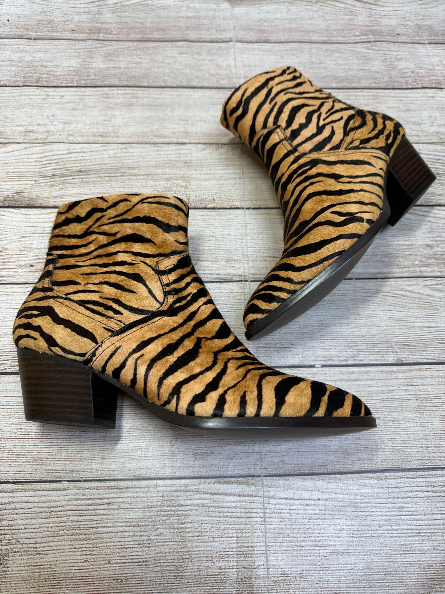 Boots Ankle Heels By Aldo In Animal Print, Size: 10