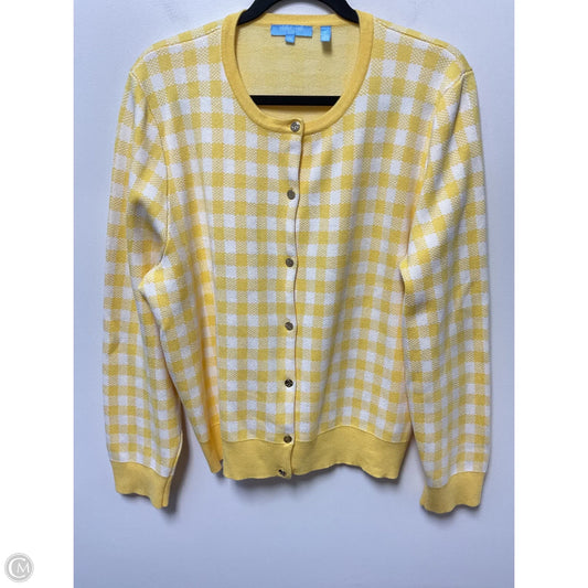 Sweater Cardigan By Draper James In White & Yellow, Size: Xxl