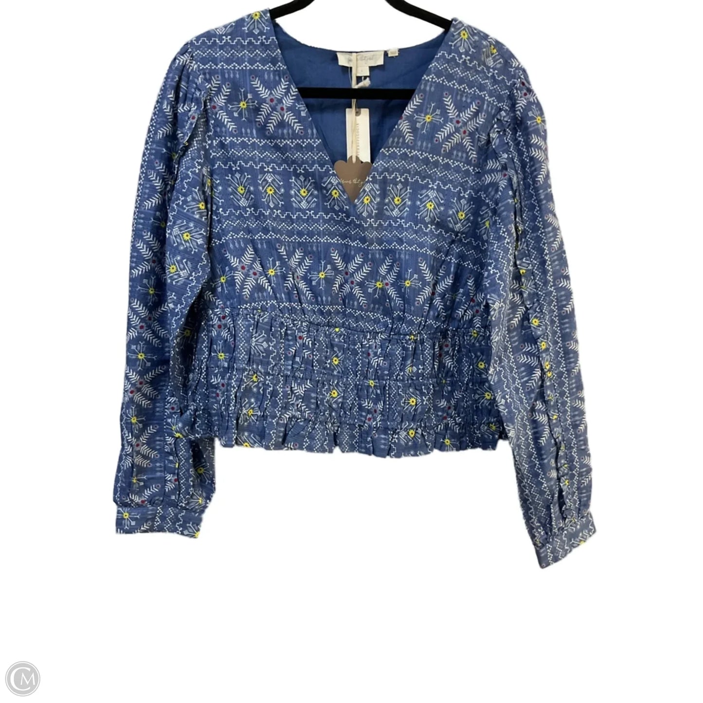Top Long Sleeve By Cma In Blue & White, Size: L
