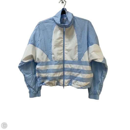 Jacket Windbreaker By Adidas In Blue & White, Size: M