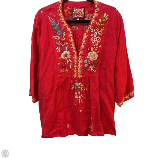 Top 3/4 Sleeve By Johnny Was In Red & Yellow, Size: L