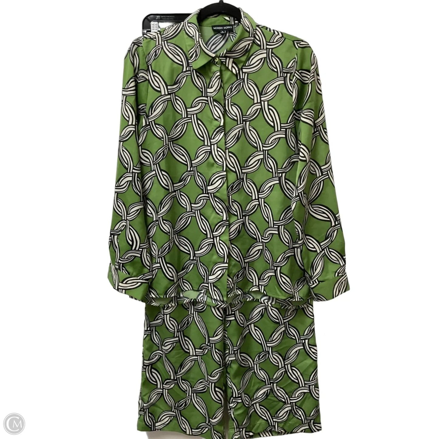 Pants Set 2pc By Modern Works In Green & White, Size: S