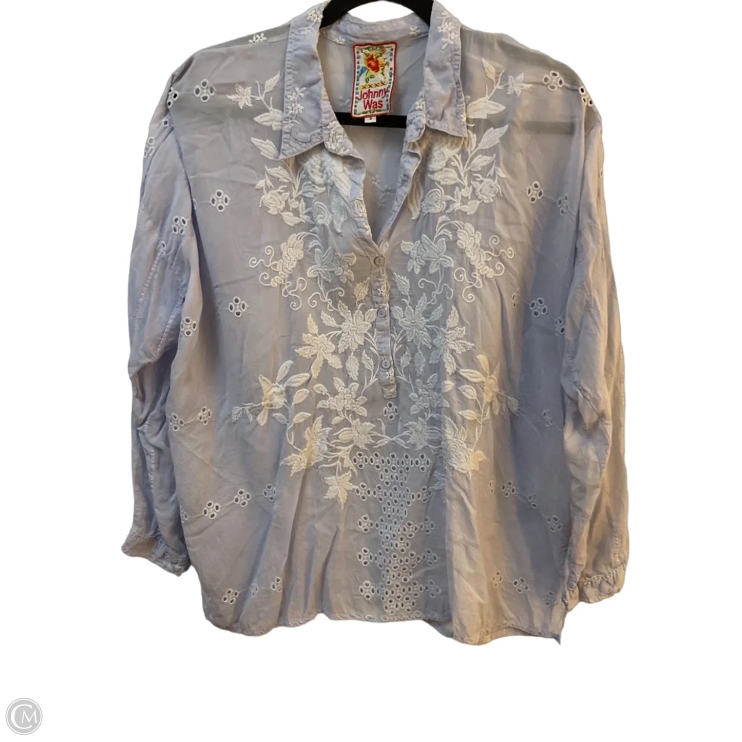 Blouse Long Sleeve By Johnny Was In Purple & White, Size: S