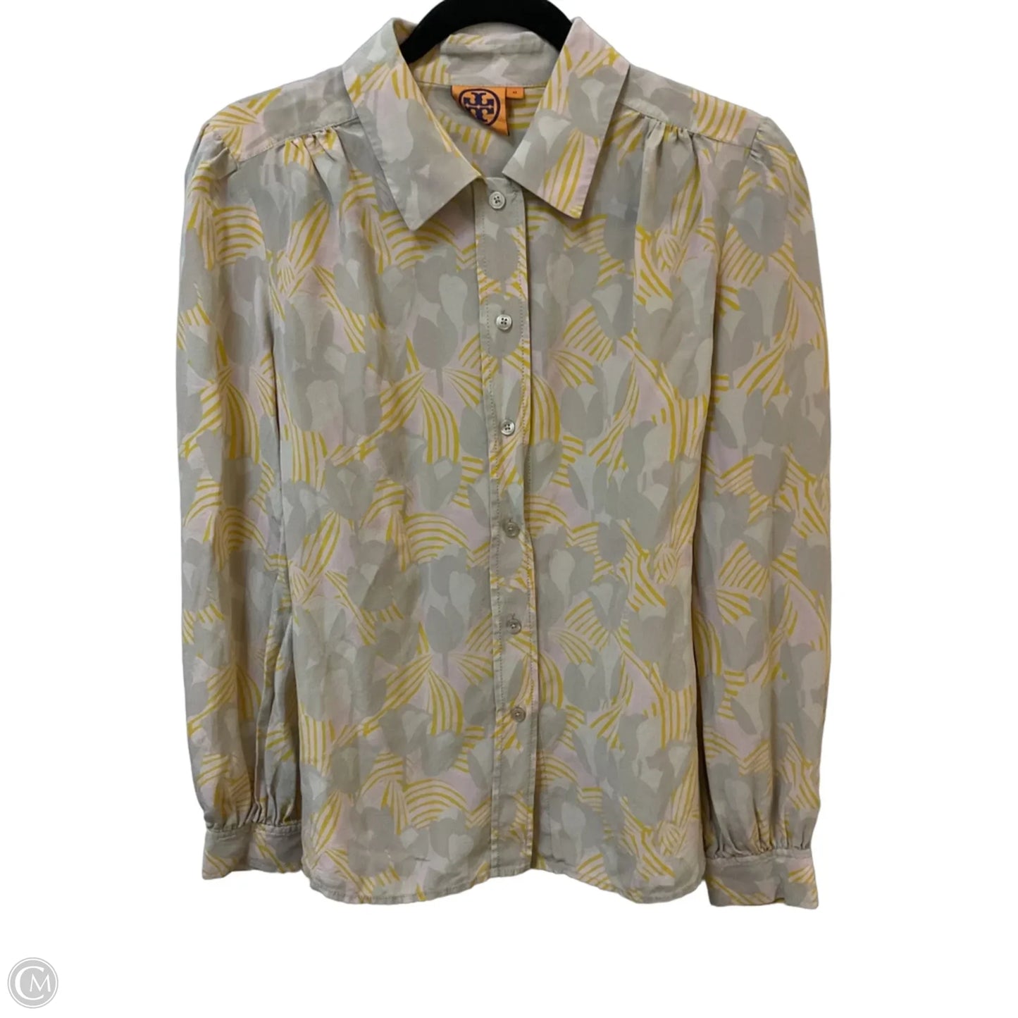 Blouse Designer By Tory Burch In Green & Yellow, Size: M