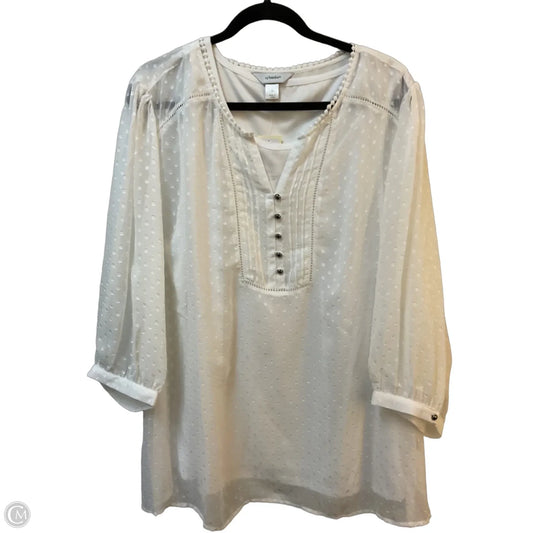 Blouse 3/4 Sleeve By Cj Banks In White, Size: 3x