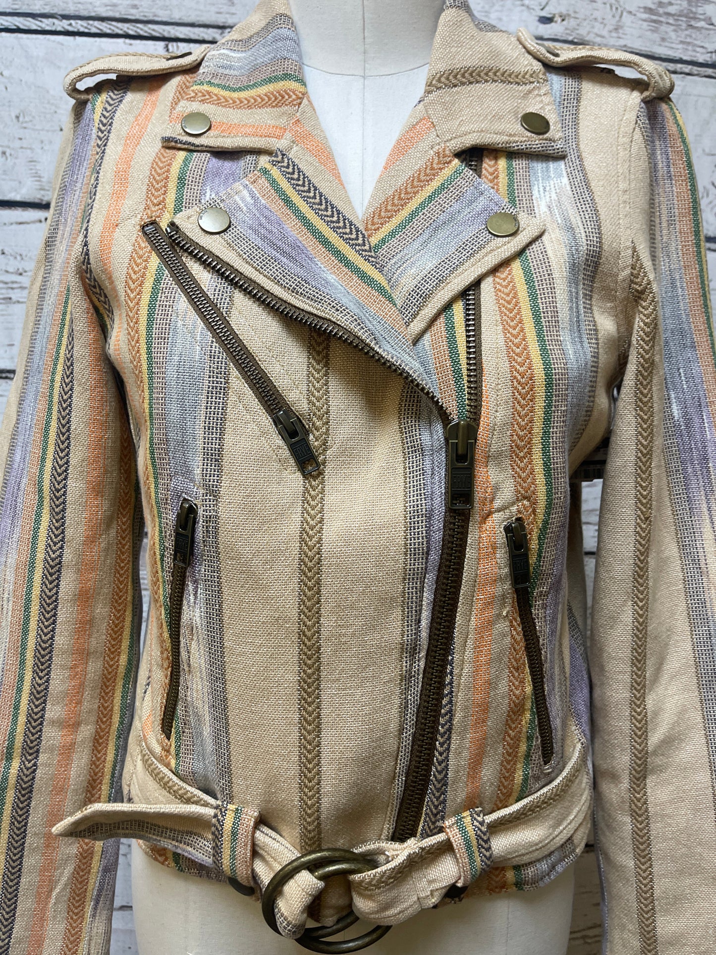 Jacket Moto By Frye In Striped Pattern, Size: S