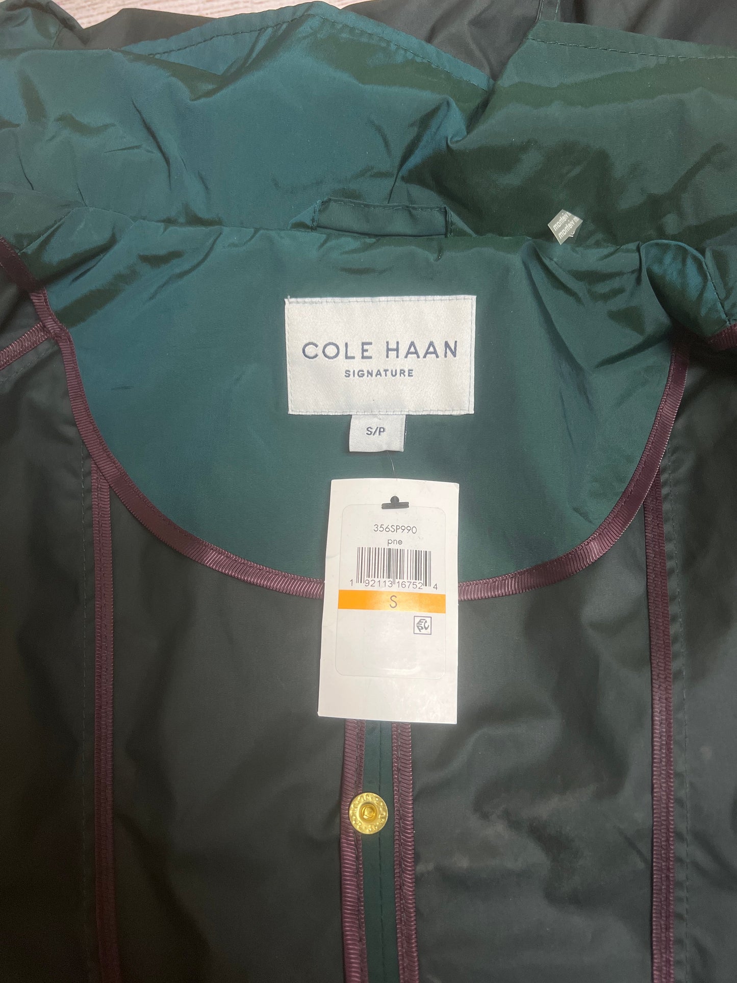 Coat Raincoat By Cole-haan In Green, Size: S