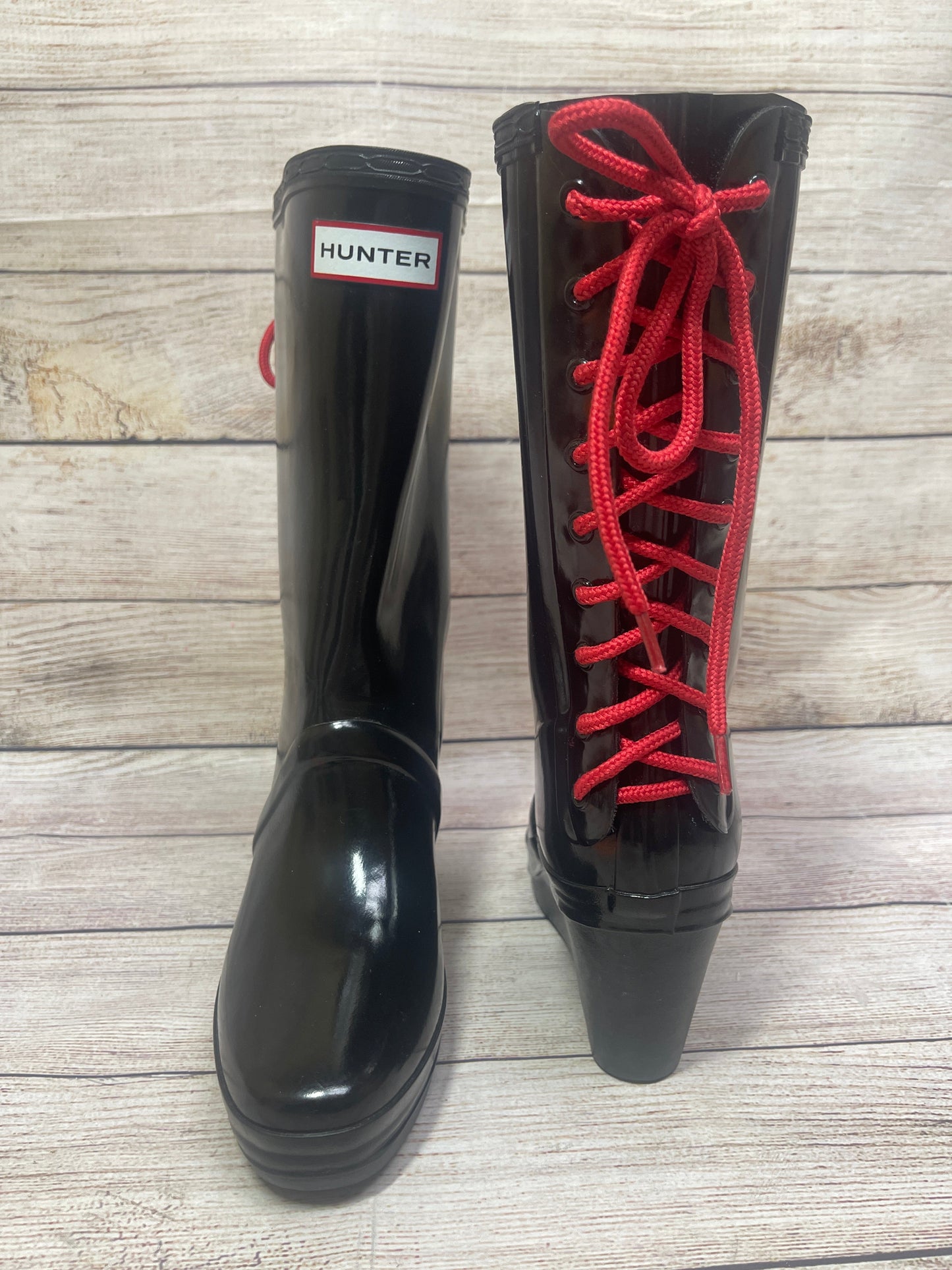 Boots Mid-calf Heels By Hunter In Black & Red, Size: 6