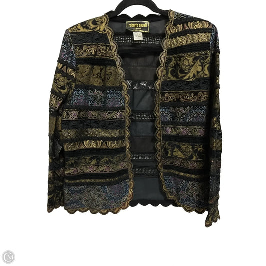 Jacket Designer By Roberto Cavalli In Black & Gold, Size: L