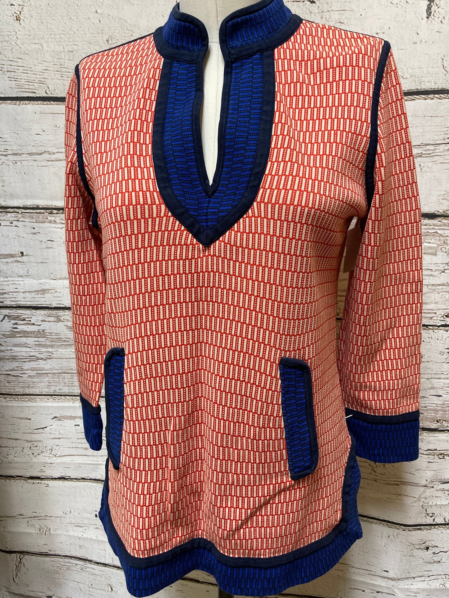 Top Long Sleeve By Tory Burch In Orange & White, Size: Osfm