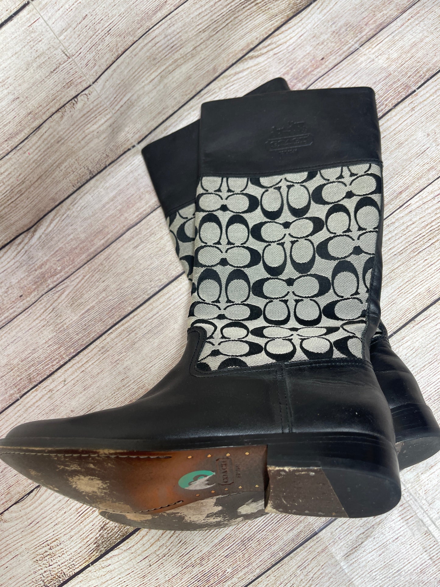 Boots Designer By Coach In Black & Grey, Size: 8