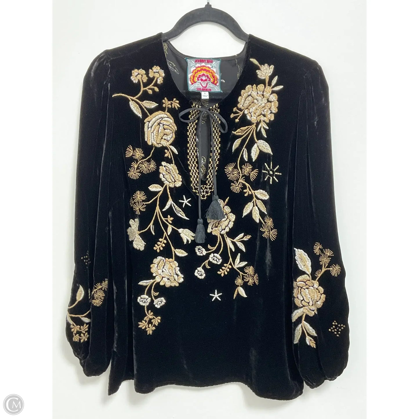 Tunic Long Sleeve By Johnny Was In Black & Gold, Size: S