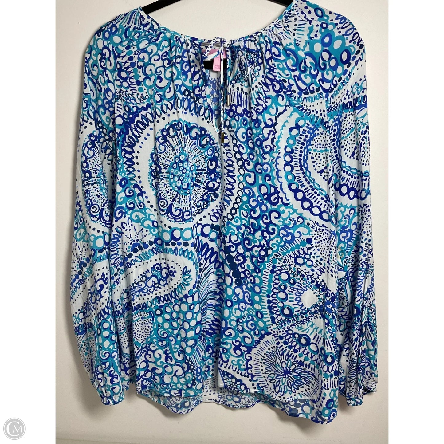 Blouse Designer By Lilly Pulitzer In Blue & White, Size: L