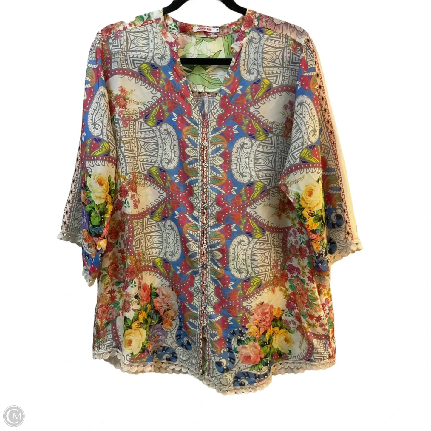 Blouse Long Sleeve By Johnny Was In Multi-colored, Size: M