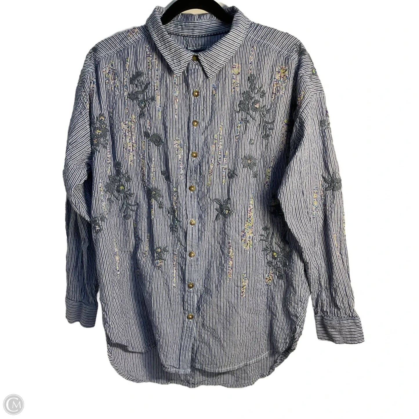 Top Long Sleeve By Pilcro In Blue & White, Size: S